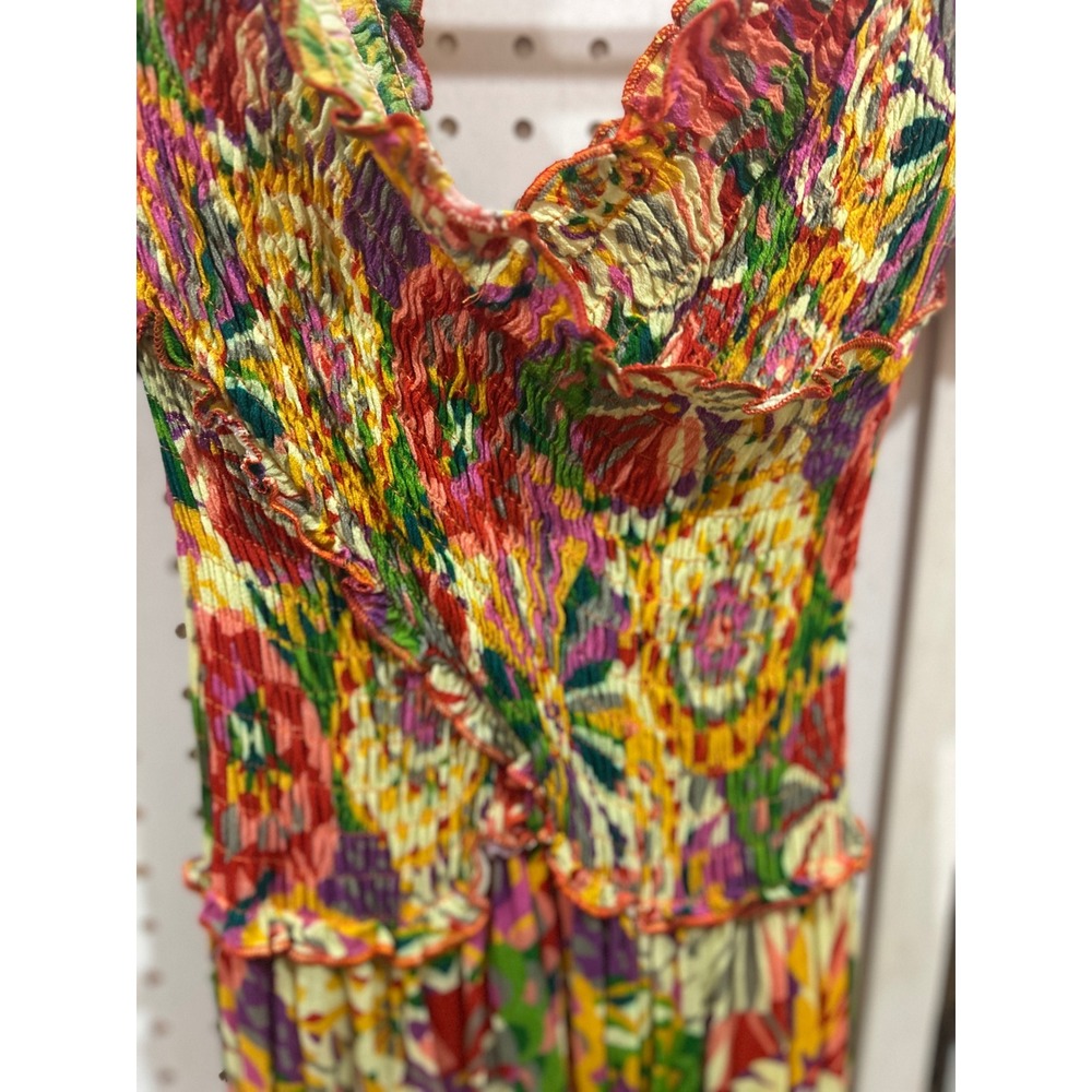 Luna‎ Llena Smocked Floral Maxi Dress Off Shoulder Ruffle V Neck Bohemian M - Picture 5 of 8